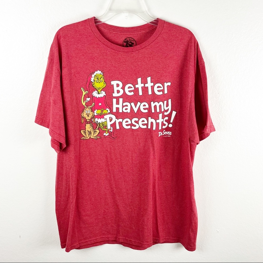 DR. SEUSS Red Marled Short Sleeves Grinch “Better Have My Presents” Tee Size XL